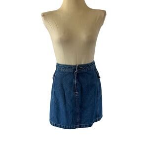 Vtg Y2K 2000s Denim Cargo Pocket Mini Skirt Sz 8P